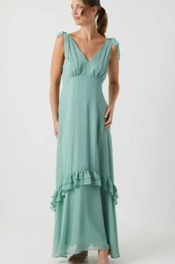 Petite Tie Shoulder Chiffon Maxi Bridesmaids Dress