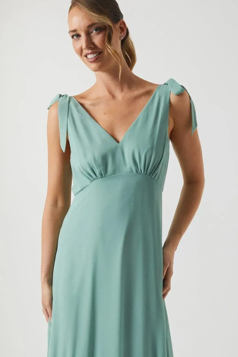 Petite Tie Shoulder Chiffon Maxi Bridesmaids Dress