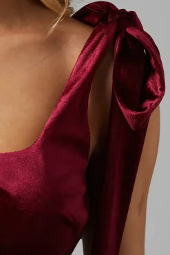 Petite Tie Shoulder Velvet Bridesmaids Maxi Dress