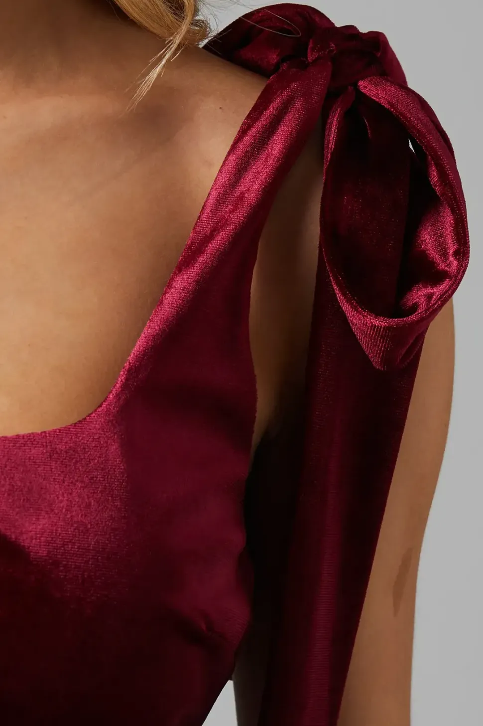 Petite Tie Shoulder Velvet Bridesmaids Maxi Dress