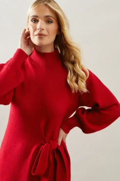 Petite Tie Side High Neck Midi Jumper Dress