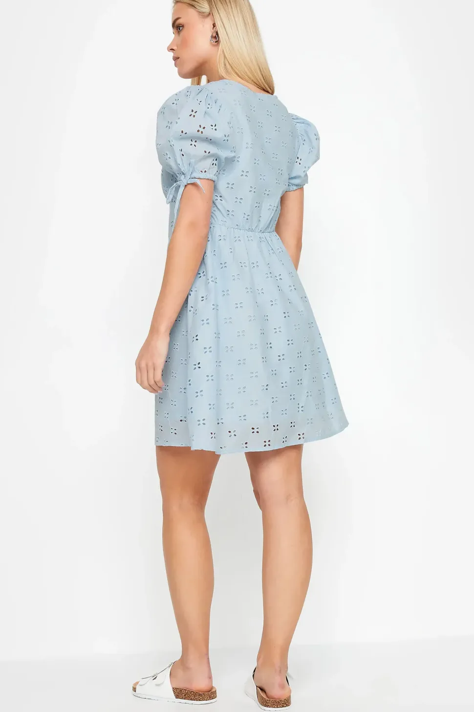 Petite Tie Sleeve Broderie Mini Dress