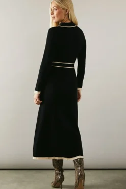 Petite Tipped Belted Knitted Midi Dress