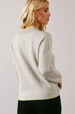 Petite Tipped Pocket Front V Neck Jumper