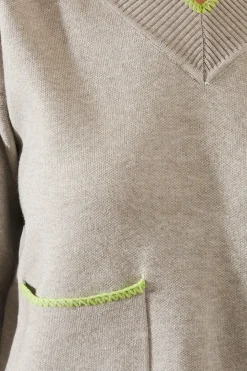 Petite Tipped Pocket Front V Neck Jumper