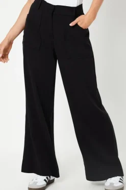 Petite Top Stitch Patch Pocket Wide Leg Trouser