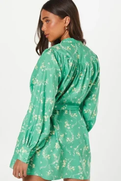 Petite Trailing Floral Poly Moss Crepe Button Down Belted Mini Dress