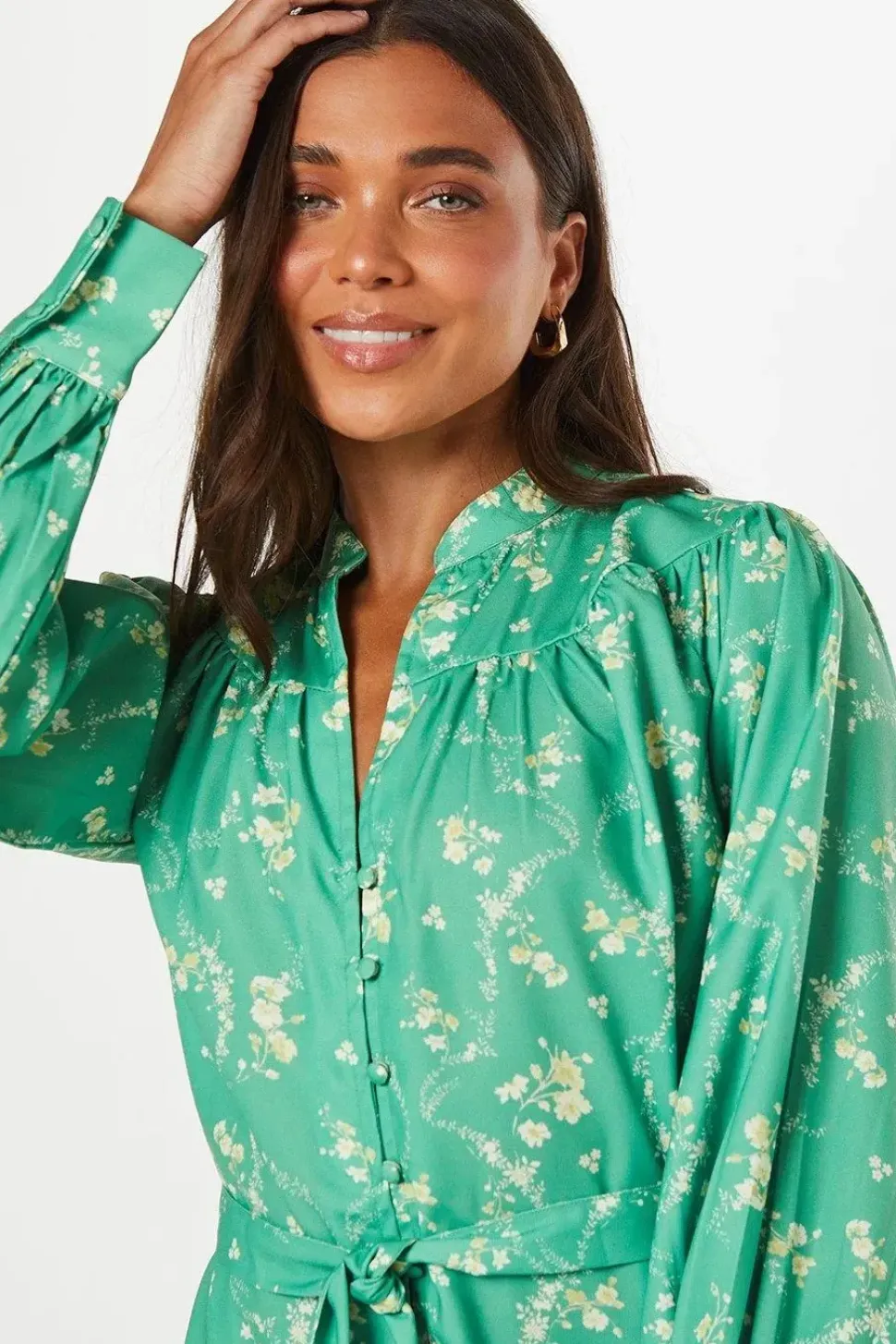 Petite Trailing Floral Poly Moss Crepe Button Down Belted Mini Dress
