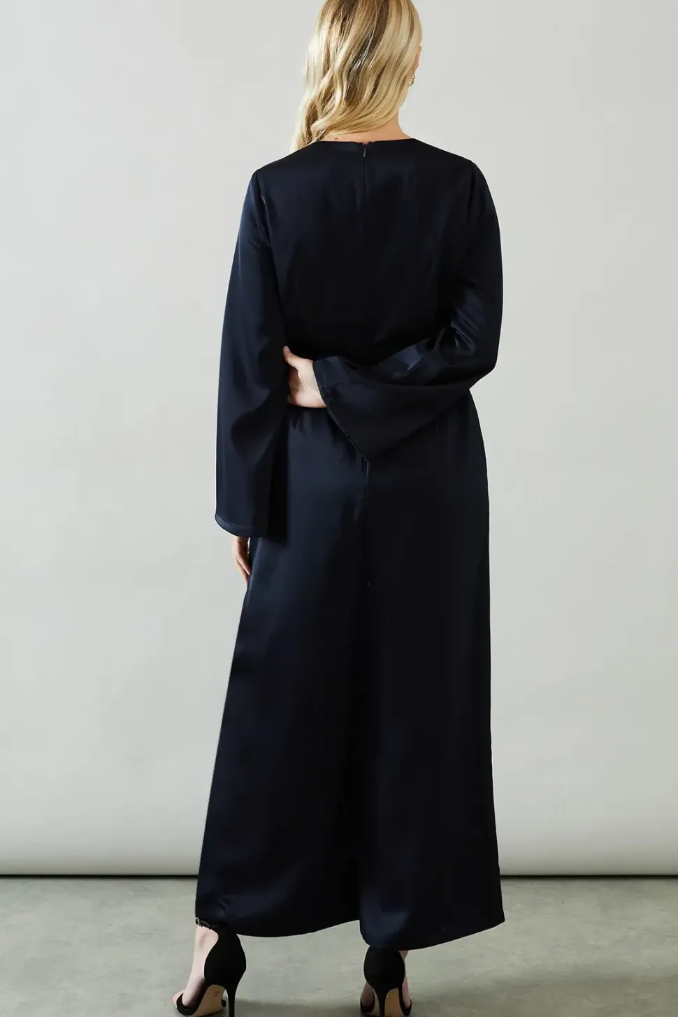 Petite Trumpet Sleeve Wide Leg Crepe Jumpsuit