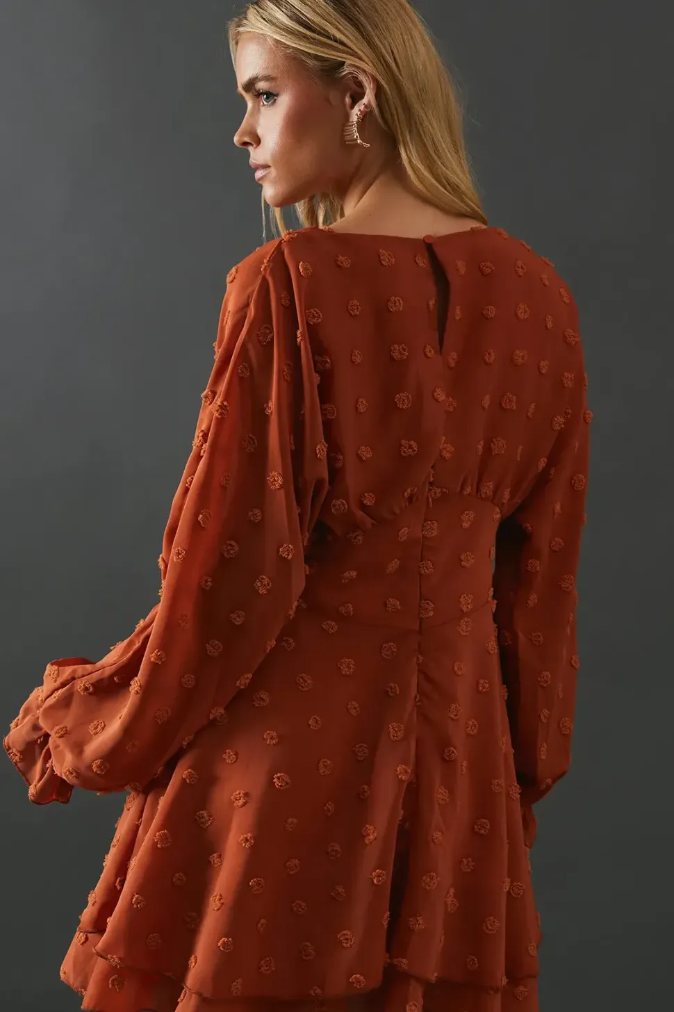 Petite Tufted Dobby Chiffon Plunge Neck Mini Dress