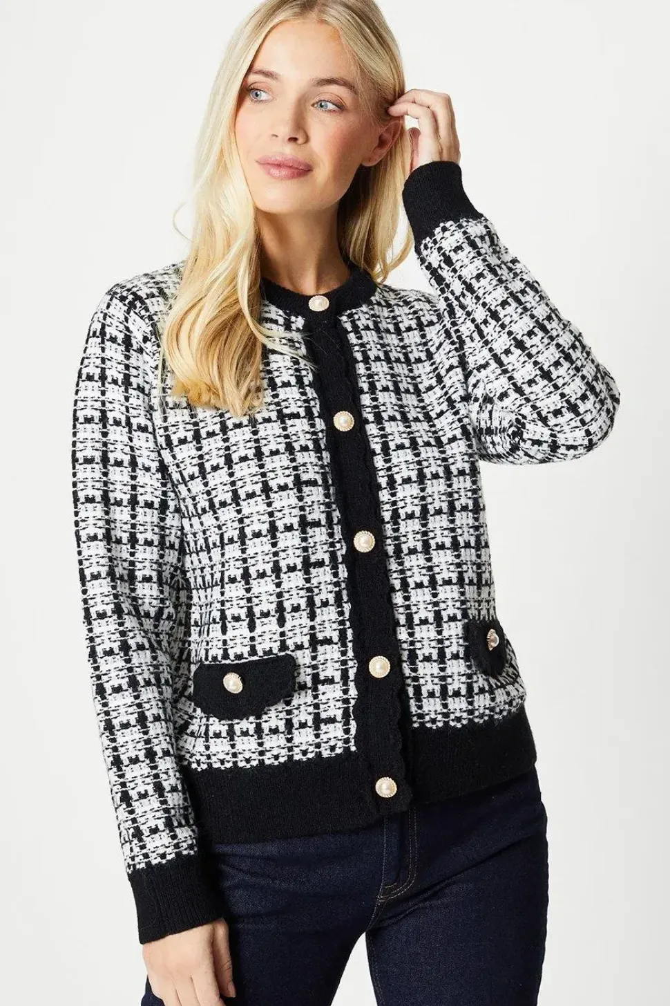 Petite Tweed Button Front Cardigan
