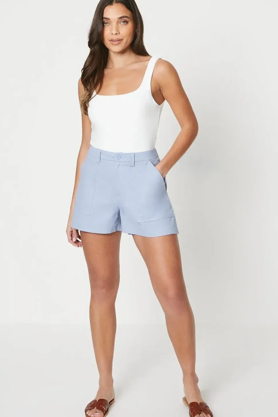 Petite Twill Contrast Stitch Shorts