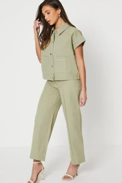 Petite Twill Front Seam Straight Leg Trousers