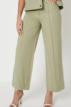 Petite Twill Front Seam Straight Leg Trousers