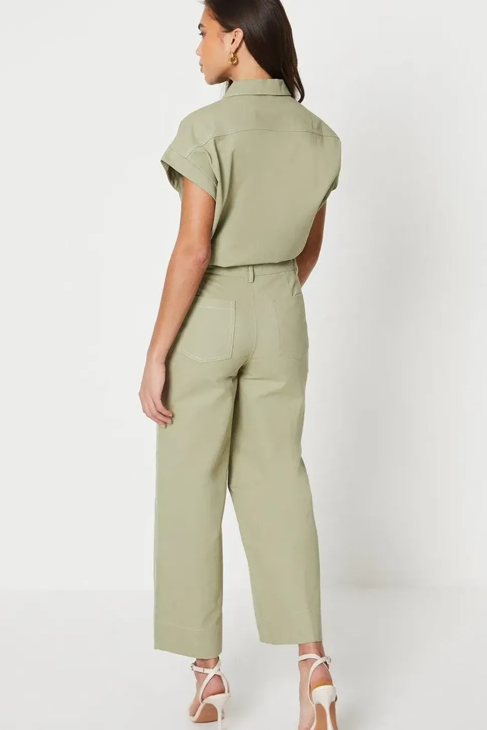 Petite Twill Front Seam Straight Leg Trousers