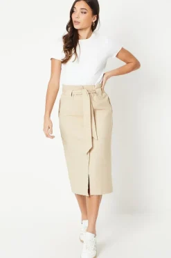 Petite Twill Paperbag Midi Skirt
