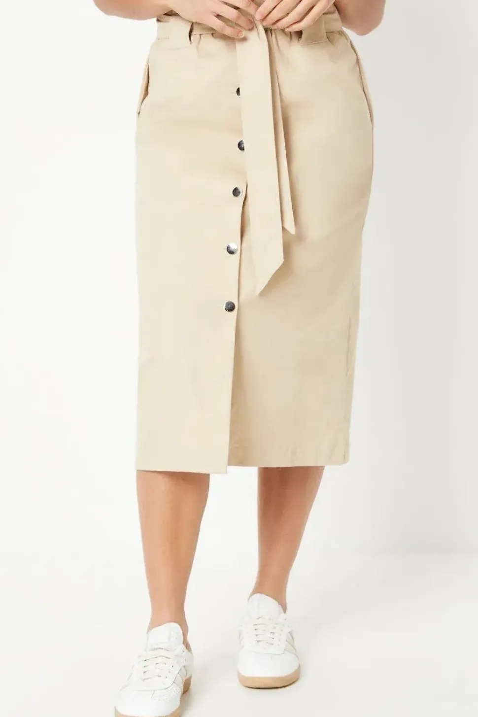 Petite Twill Paperbag Midi Skirt