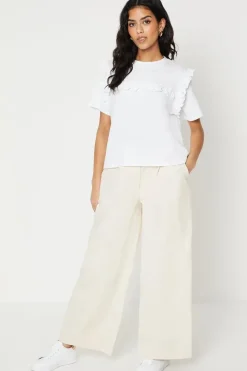 Petite Twill Paperbag Straight Leg Trouser