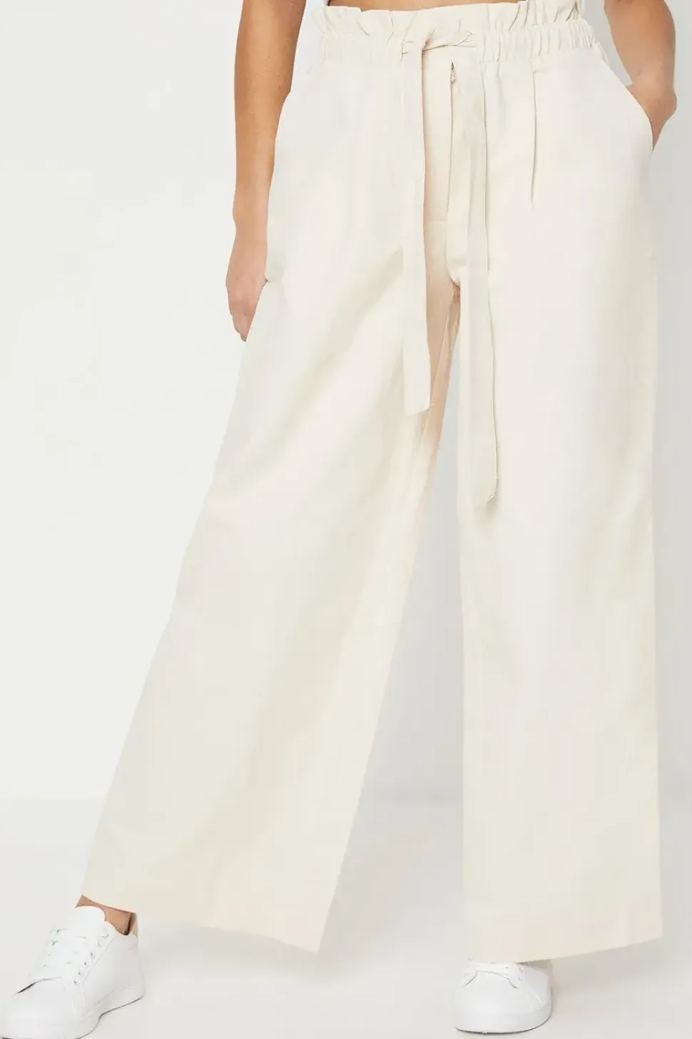 Petite Twill Paperbag Straight Leg Trouser