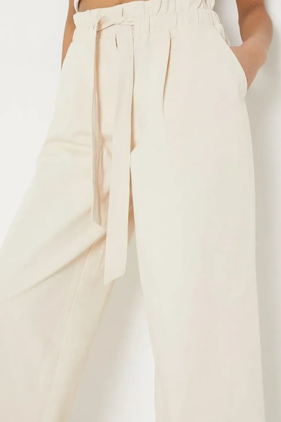 Petite Twill Paperbag Straight Leg Trouser