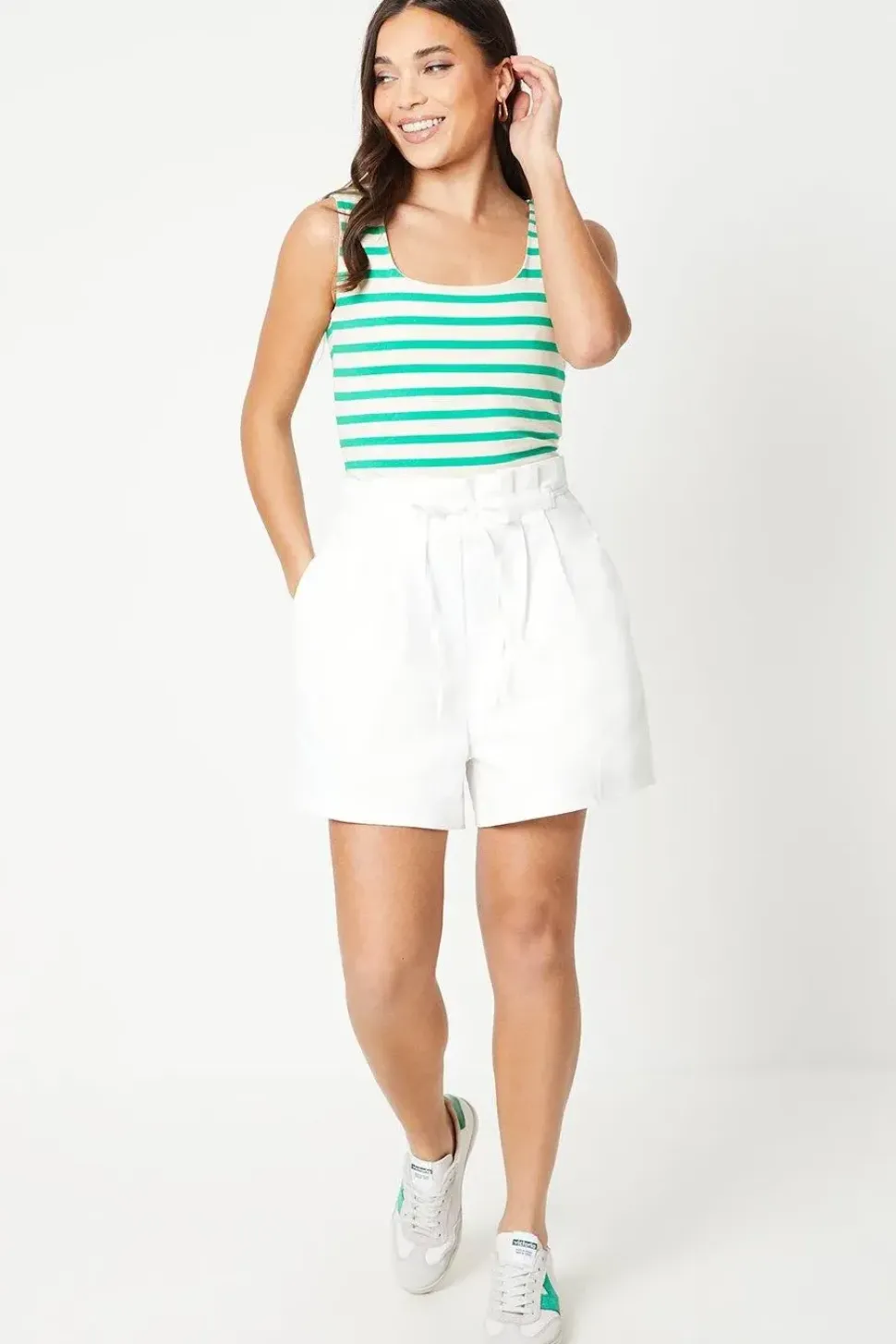 Petite Twill Paperbag Tab Detail Shorts
