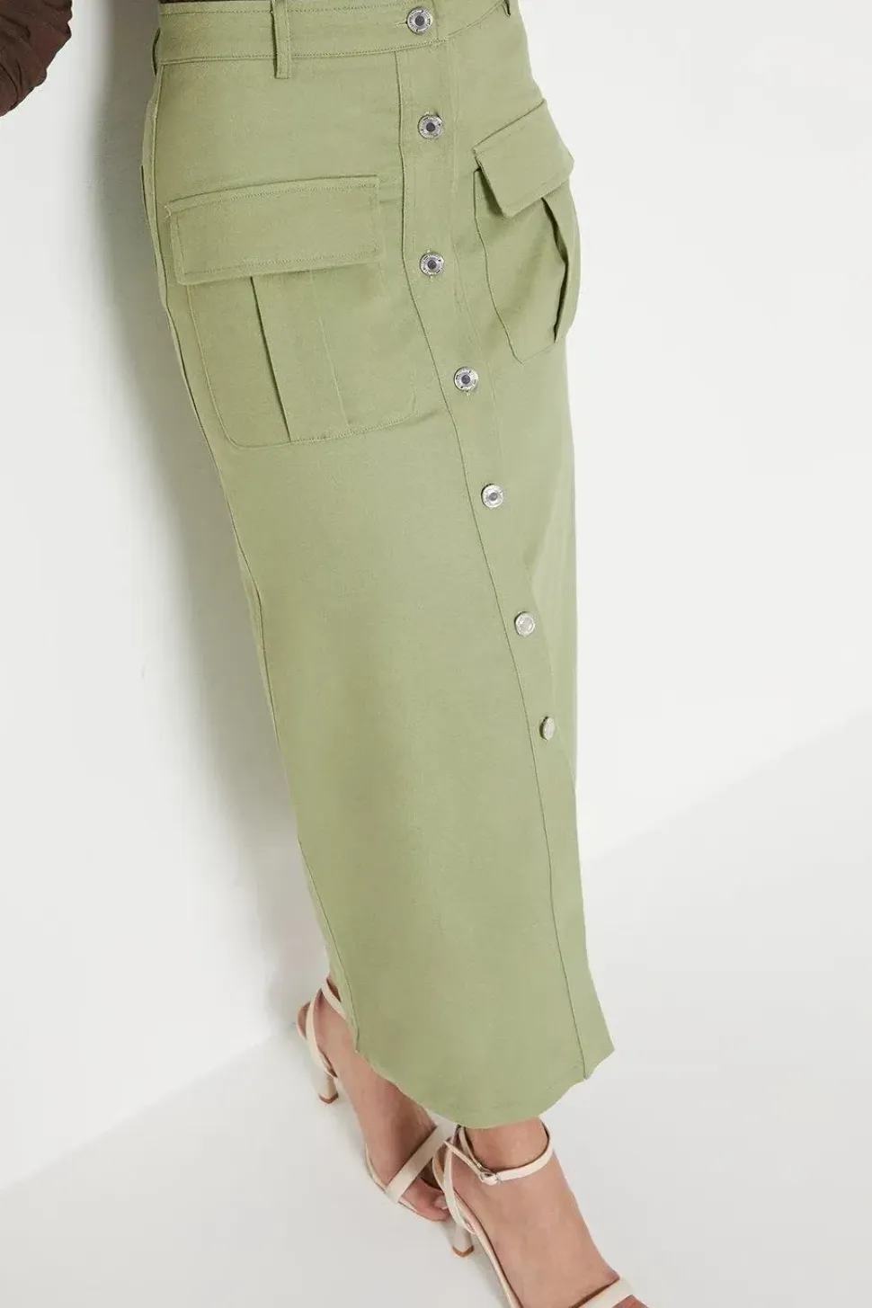Petite Twill Pocket Button Through Maxi Skirt