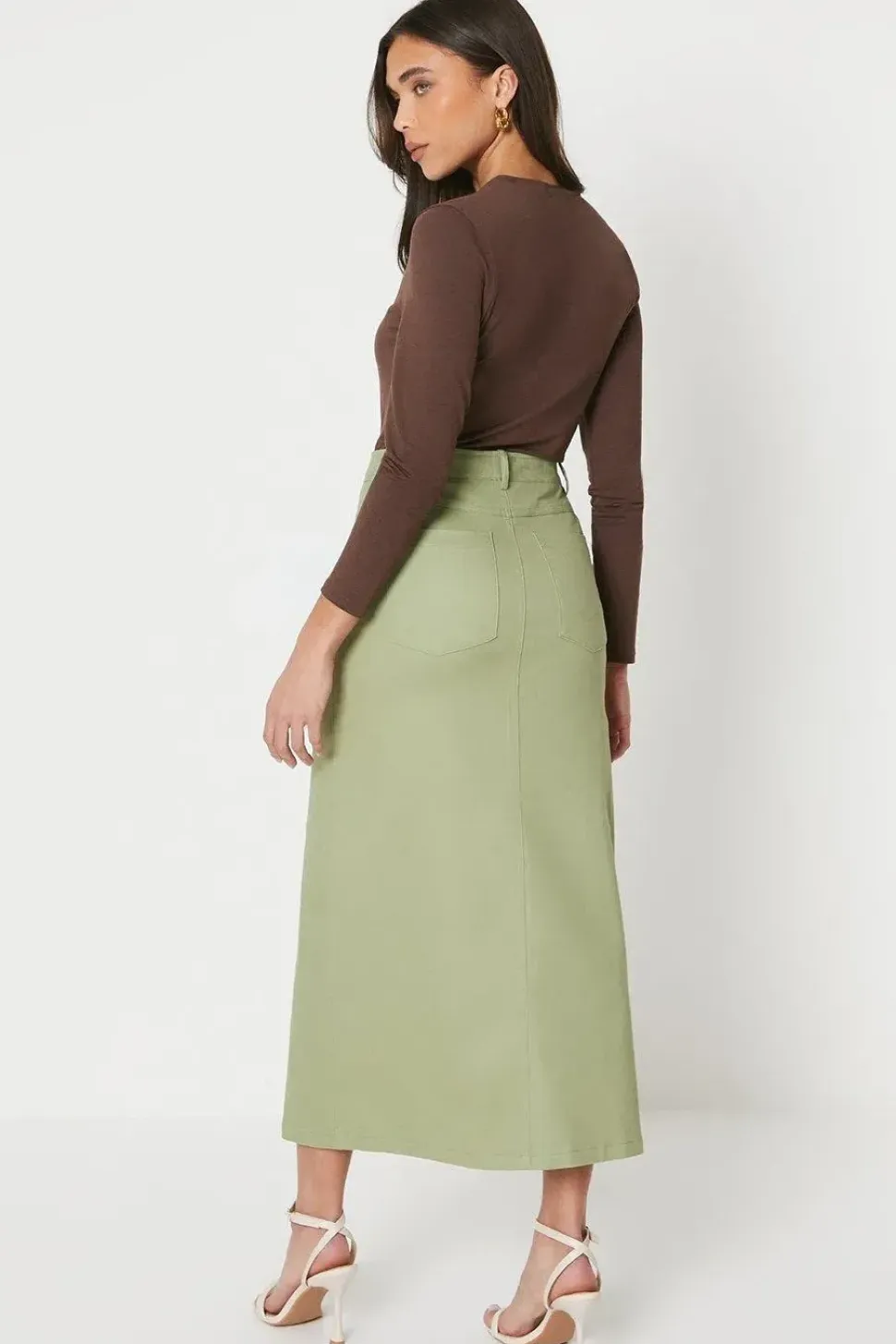 Petite Twill Pocket Button Through Maxi Skirt