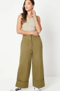 Petite Twill Turn Up Hem Straight Leg Trouser