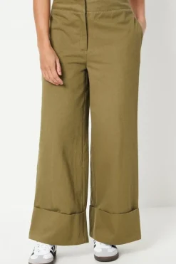 Petite Twill Turn Up Hem Straight Leg Trouser