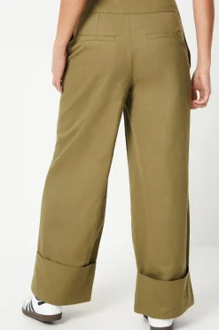 Petite Twill Turn Up Hem Straight Leg Trouser