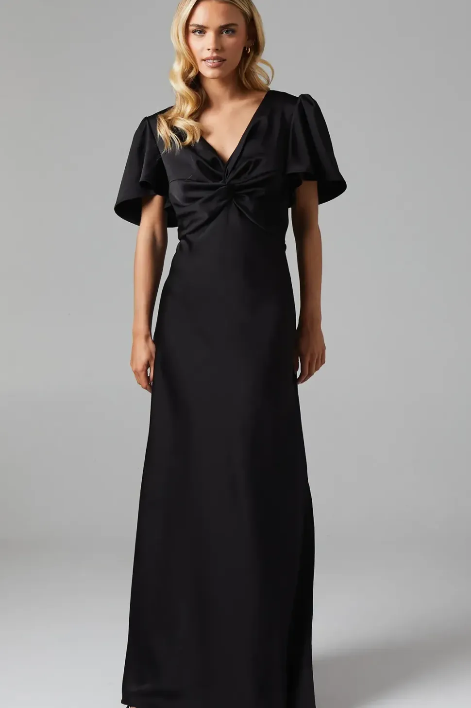 Petite Twist Front Angel Sleeve Maxi Bridesmaids Dress