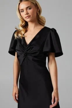 Petite Twist Front Angel Sleeve Maxi Bridesmaids Dress