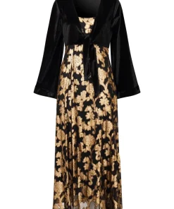 Petite Velour Kimono Sleeve V- Neck Appliqué Maxi Dress