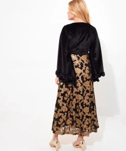 Petite Velour Kimono Sleeve V- Neck Appliqué Maxi Dress