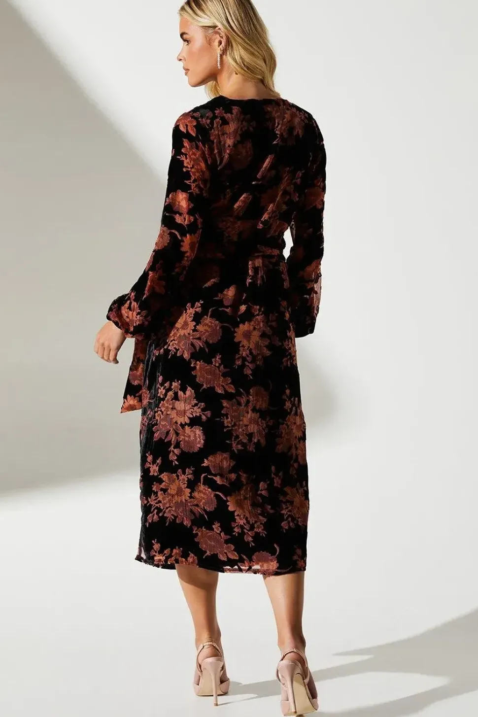 Petite Velvet Devore Blouson Sleeve Wrap Dress
