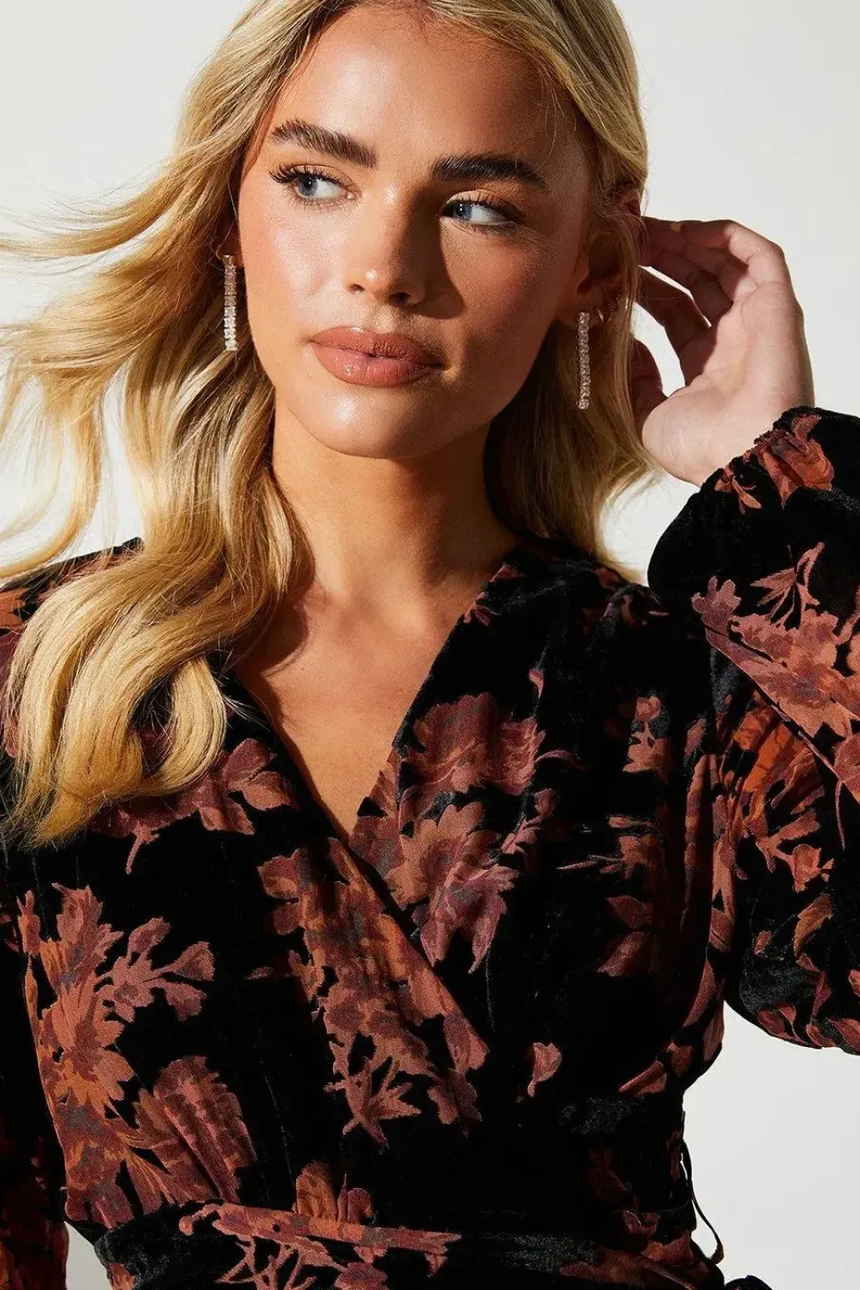 Petite Velvet Devore Blouson Sleeve Wrap Dress