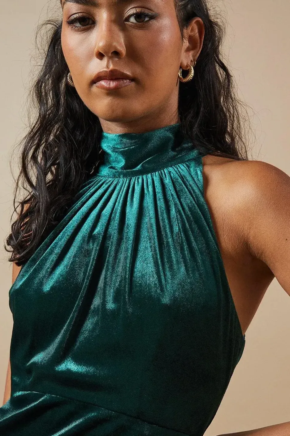 Petite Velvet Halter Bias Cut Maxi Bridesmaids Dress