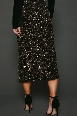 Petite Velvet Sequin Midi Skirt