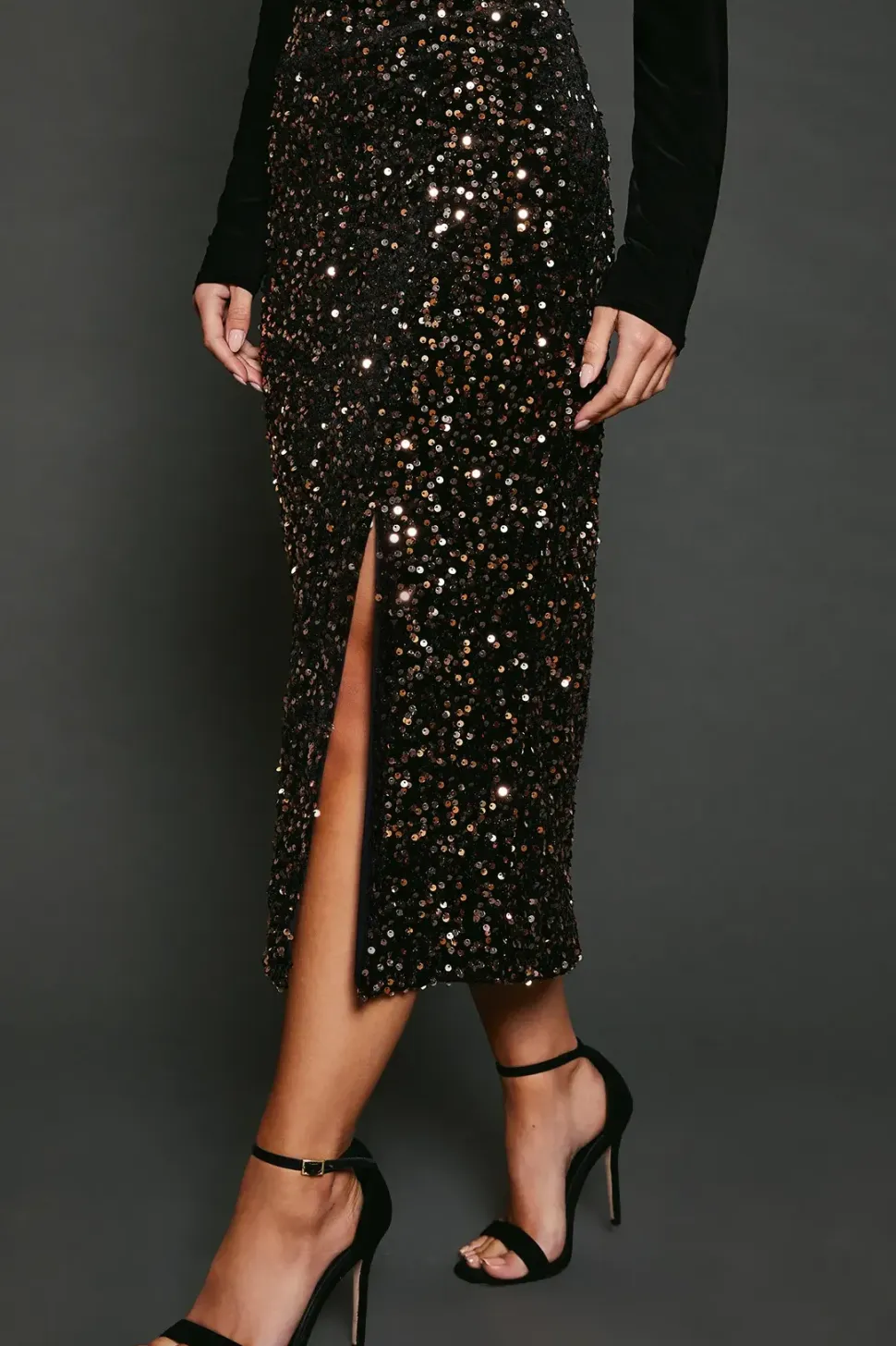 Petite Velvet Sequin Midi Skirt