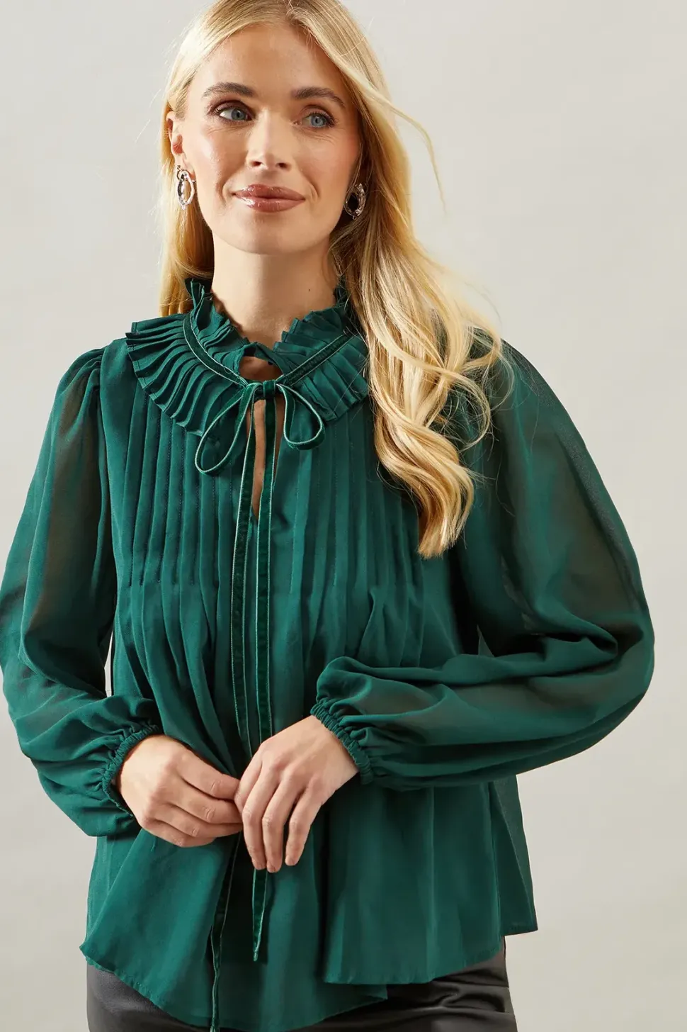 Petite Velvet Trim Georgette Blouse