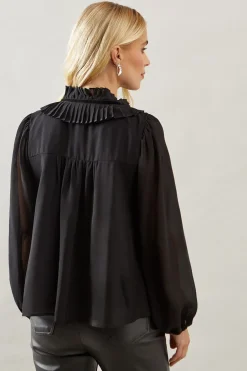 Petite Velvet Trim Georgette Blouse