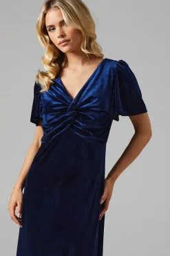 Petite Velvet Twist Front Bridesmaids Midaxi Dress