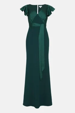 Petite V Neck Angel Sleeve Satin Bridesmaids Dress