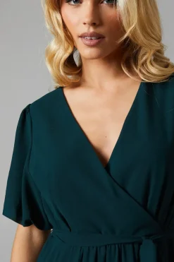 Petite V Neck Puff Sleeve Tiered Georgette Bridesmaids Dress