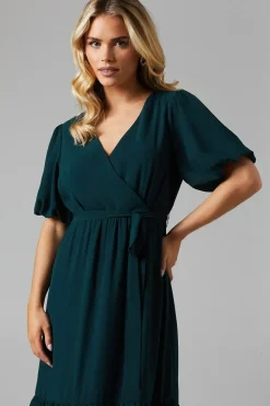 Petite V Neck Puff Sleeve Tiered Georgette Bridesmaids Dress