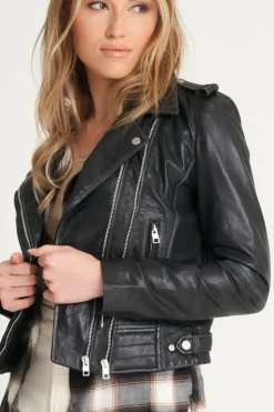 Petite Washed Leather Biker