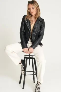Petite Washed Leather Biker