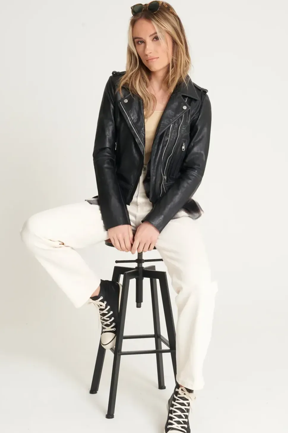 Petite Washed Leather Biker
