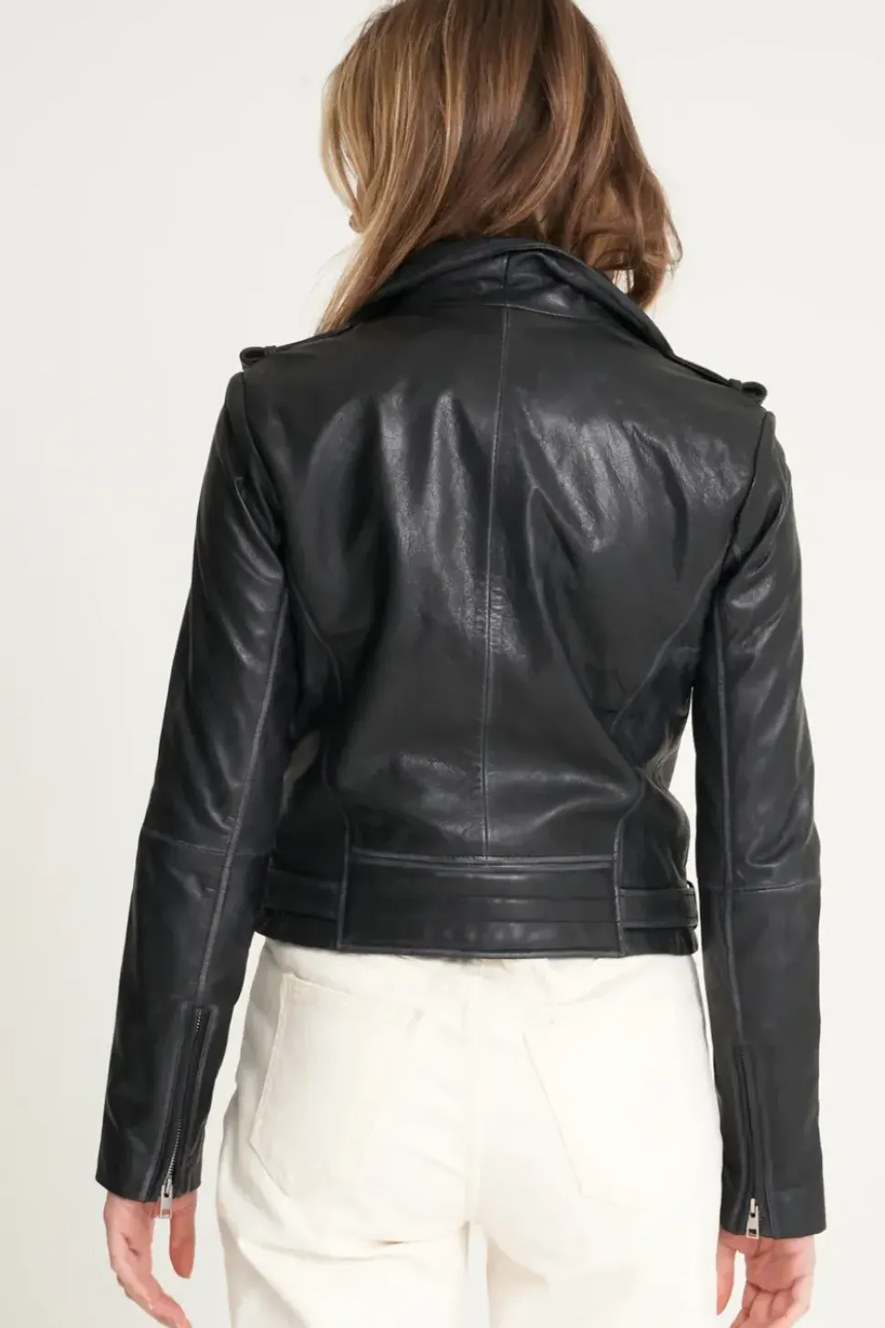 Petite Washed Leather Biker