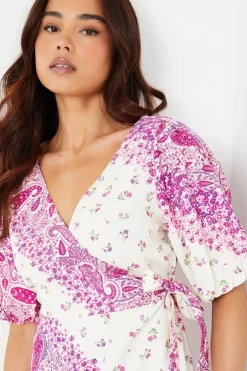 Petite Wrap Puff Sleeve Mini Dress